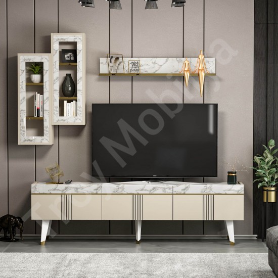 Karya TV Ünitesi Kumtaşı Beyaz Mermer