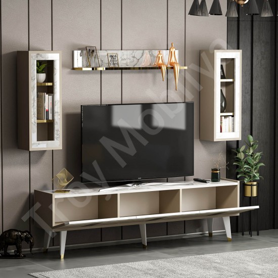 Karya TV Ünitesi Kumtaşı Beyaz Mermer