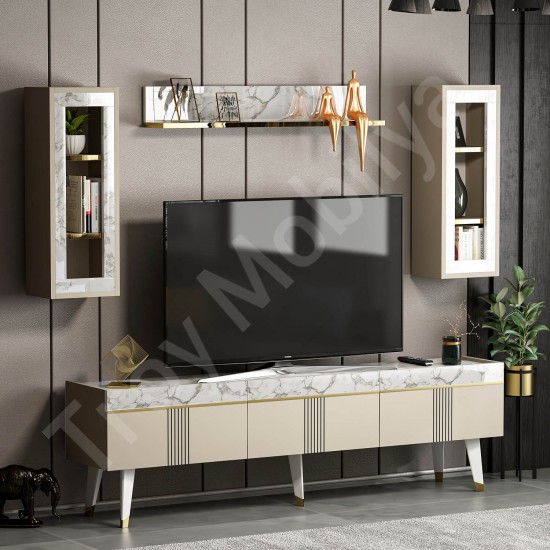 Karya TV Ünitesi Kumtaşı Beyaz Mermer