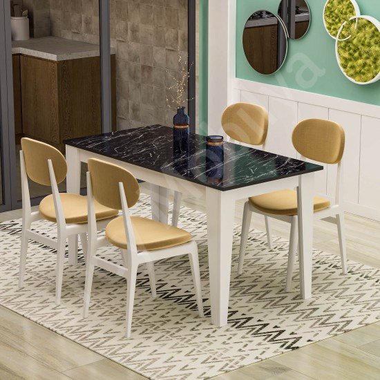 Şimal Yemek Masası 120x72 Beyaz Royal Mermer
